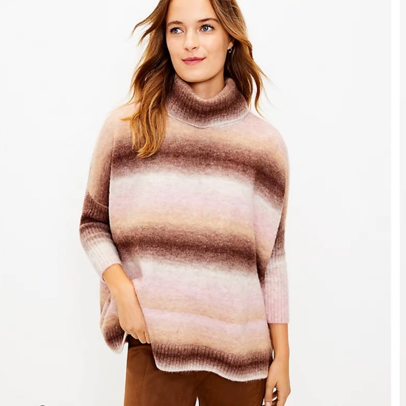 LOFT Striped Ombre Cowl Neck Oversized Dolman Sweater Size L - Picture 2 of 6